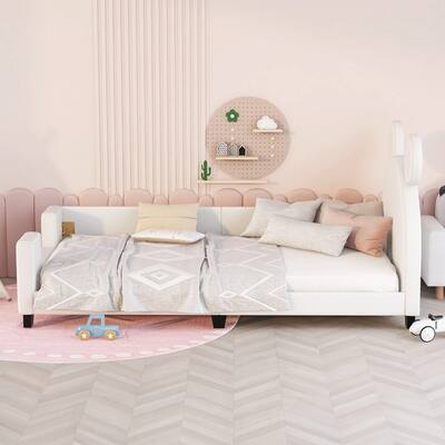Twin Size Upholstered Daybed with Carton Ears Shaped Headboard,Durable Wood Frame With High-Quality Hardware,Easy to Assemble