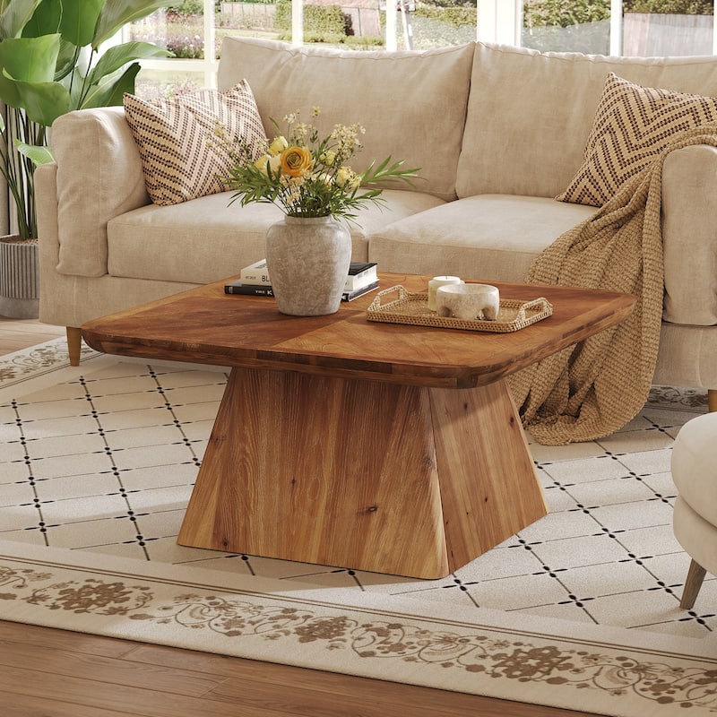 Solid Wood Square Coffee Table, Living Room Center Cocktail Accent Table