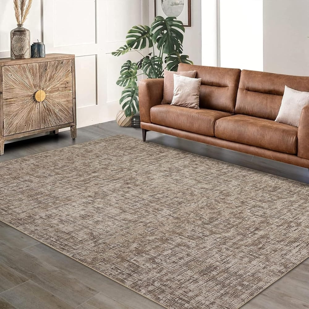 Modern Abstract Area Rug for Living Room, Throw Floor Carpet for Home Décor, Brown - 2' x 3'