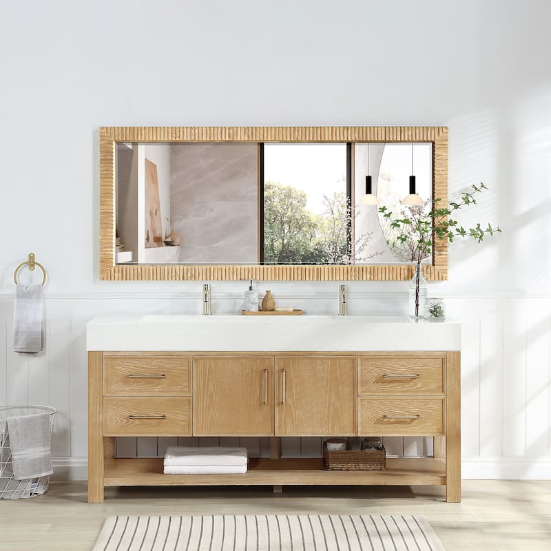 Osaka Rectangular Wood Framed Wall Bathroom Art Mirror