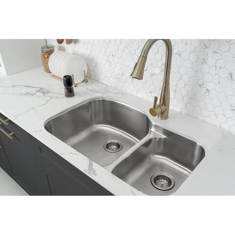 Toulouse 32 x 21 Stainless Steel, Dual Basin, Undermount Kitchen Sink - 32" x 21"