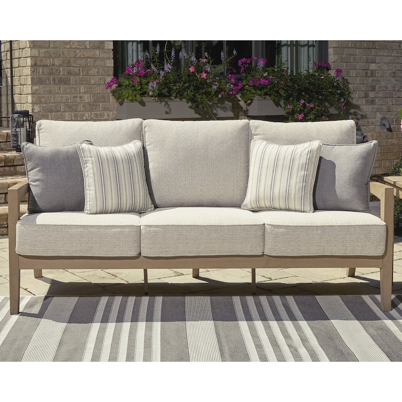 Signature Design by Ashley Hallow Creek Driftwood Outdoor Sofa with Cushion - 75.88" W x 36.5" D x 37" H