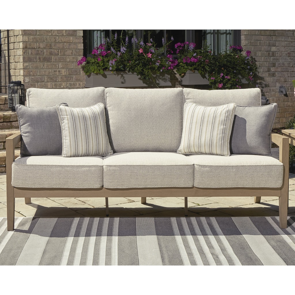 Signature Design by Ashley Hallow Creek Driftwood Outdoor Sofa with Cushion - 75.88" W x 36.5" D x 37" H