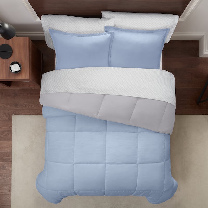 Serta Simply Clean Antimicrobial Reversible Bed in a Bag - Light Blue/Light Grey - King