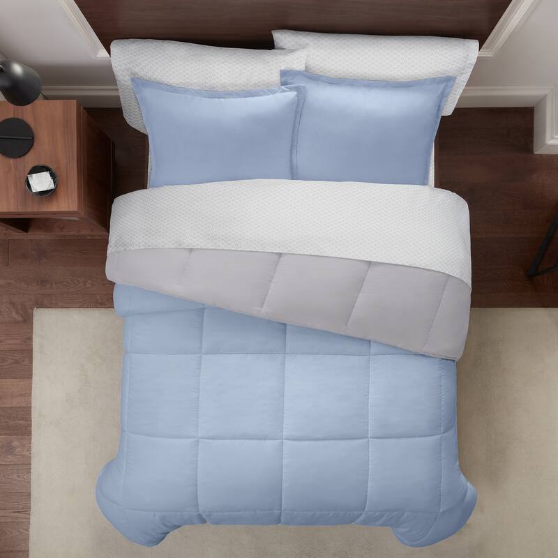 Serta Simply Clean Antimicrobial Reversible Bed in a Bag - Light Blue/Light Grey - King