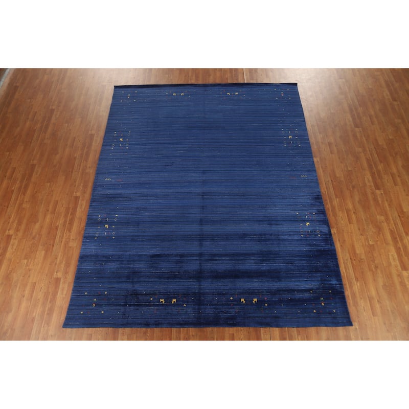 Hand Knotted Oriental 100% Wool Carpet Tribal Tribal Navy Blue & Blues Gabbeh Area Rug - 11' 4'' X 8' 11''