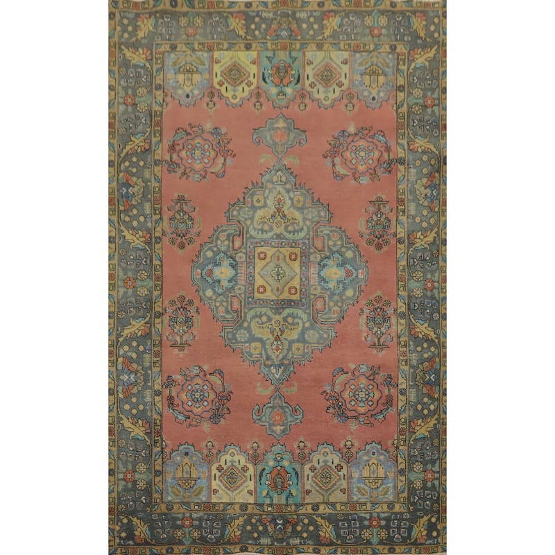 Hand Knotted Oriental 100% Wool Carpet Traditional Floral Pink Tabriz Area Rug - 9' 8'' X 6' 3''