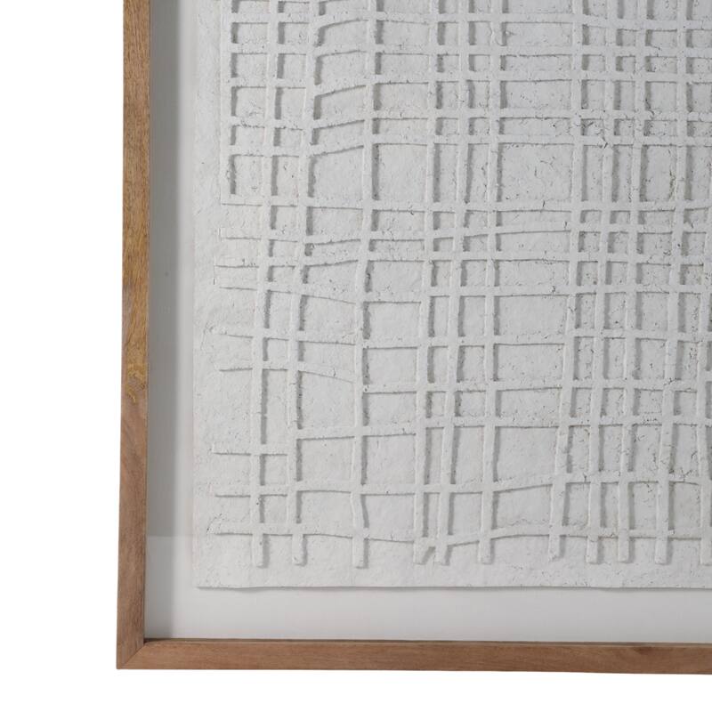 Wood Fabric Framed Wall Art Abstract Texture Design Finish - 48" Ivory