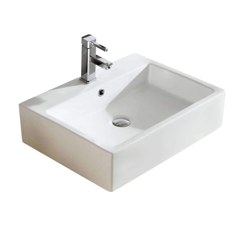 Fine Fixtures Ceramic White Rectangular Bathroom Vessel Sink