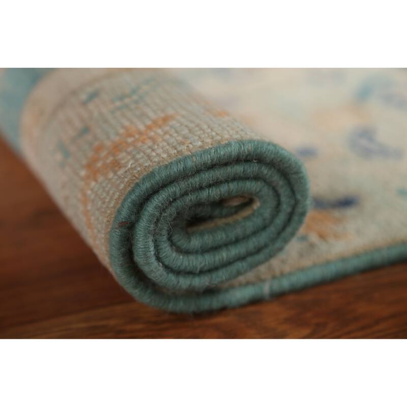 Hand Knotted Oriental 100% Wool Carpet Transitional Floral Green Oushak Area Rug - 3' 2'' X 2' 0''