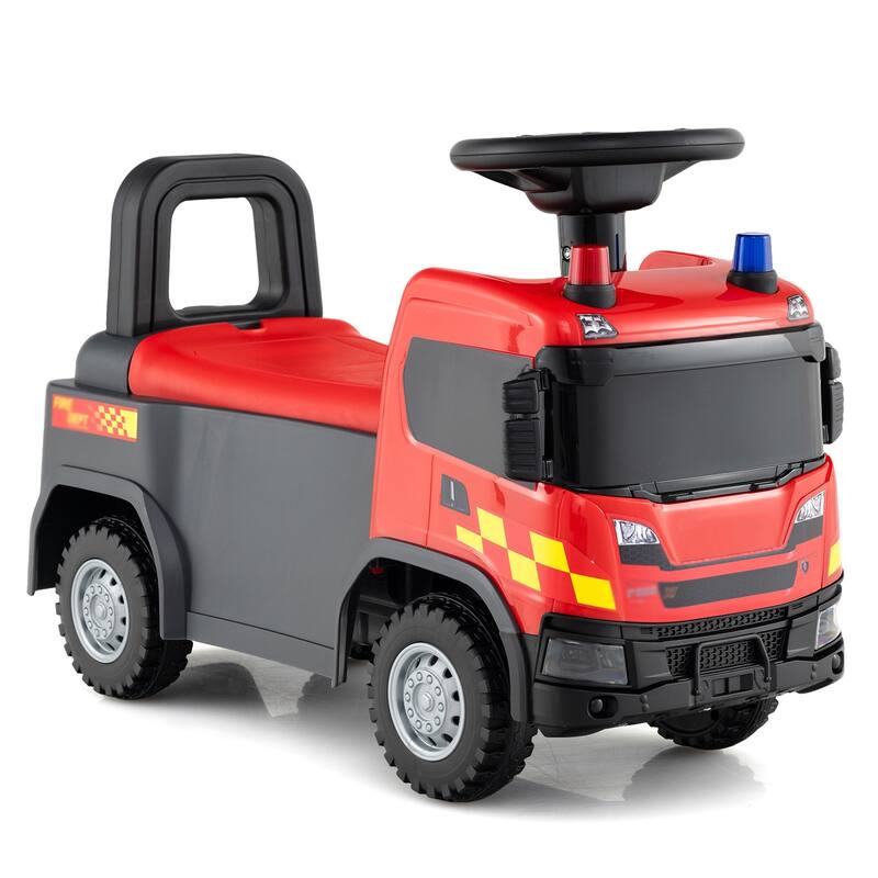 Kids Ride-On Truck with Safety Steering and Sounds Lights for Indoor-Outdoor Play - 23" x 11" x 17" (L x W x H) - Red