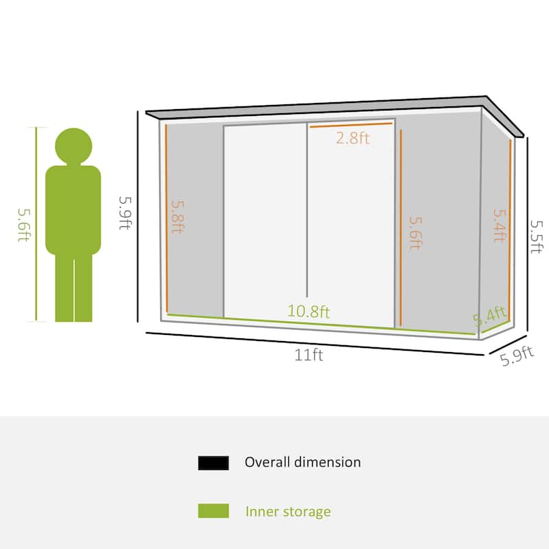 Outsunny 11' x 6' Steel Garden Storage Shed, Outdoor Utility Tool House with Double Lockable Doors for Backyard, Patio, Lawn
