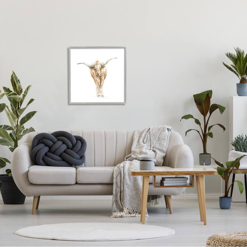 Stupell Longhorn Cattle Watercolor Portrait Children's Wild Animal Framed Wall Art - Yellow
