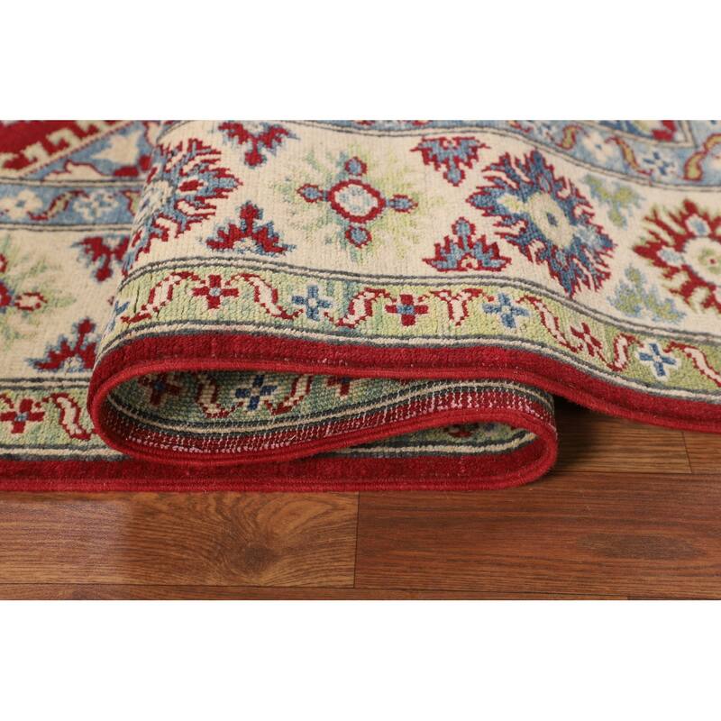 Traditional Kazak Area Rug Hand-Knotted Red Wool Carpet - 4'11" x 6'6"