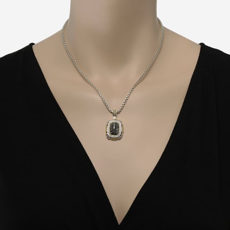 Charles Krypell Sterling Silver and 18K Yellow Gold, Black Diamond and White Diamond Pendant Necklace - 16