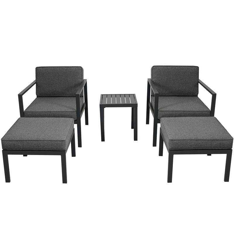 Outdoor Patio 5-piece Aluminum Alloy Conversation Set Sofa Set with Coffee Table and Stools