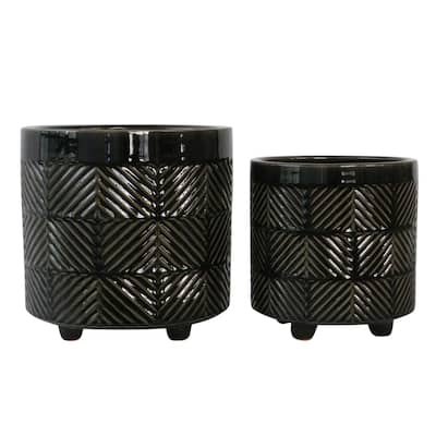 Sagebrook Home Ceramic Footed Planter Set of 2 Indoor/Outdoor