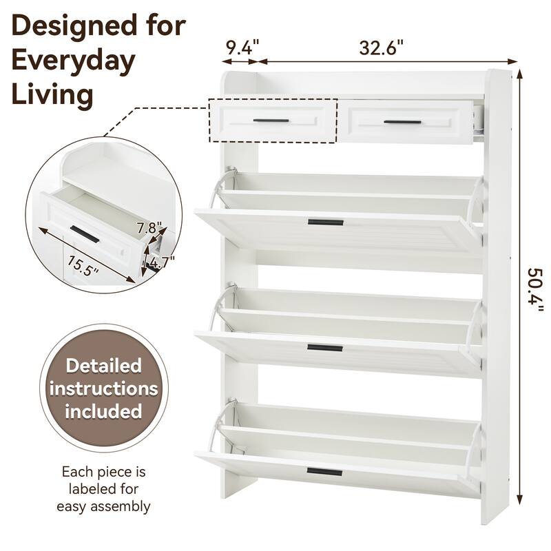 32.6" Modern Shoe Cabinet with 2 Drawers and 3 Flip Doors, Large Capacity Shoe Storage Organizer for Entryway or Hallway