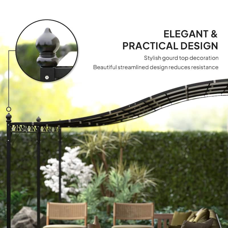Metal Lean-To Pergola with Curved Design and Rain Protection