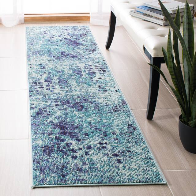 SAFAVIEH Madison Gudlin Modern Abstract Watercolor Rug - 2'2" x 16' Runner - Turquoise/Navy
