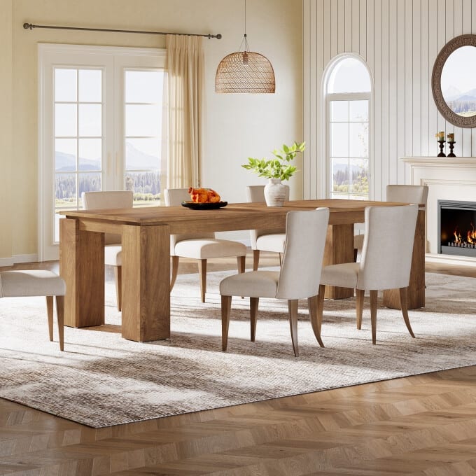 86-Inch Wood Dining Table, Industrial Modern Kitchen Table