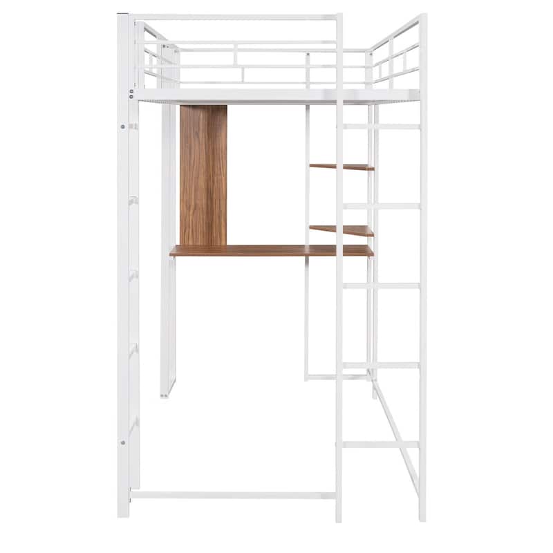 Merax Metal Twin Size Loft Bed with Desk, Shelves