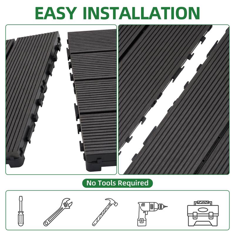 9 PCS heavy-duty & recyclable Wood-Plastic Interlocking Deck Tiles 11.8" x 11 Black