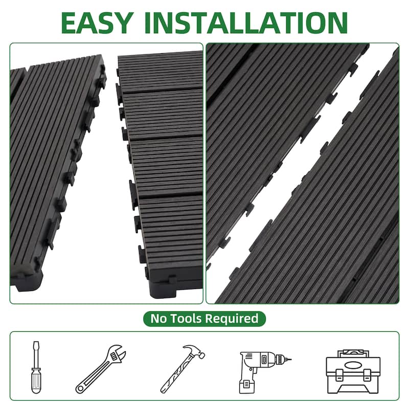 9 PCS heavy-duty & recyclable Wood-Plastic Interlocking Deck Tiles 11.8" x 11.8"- Waterproof Outdoor and Indoor Flooring