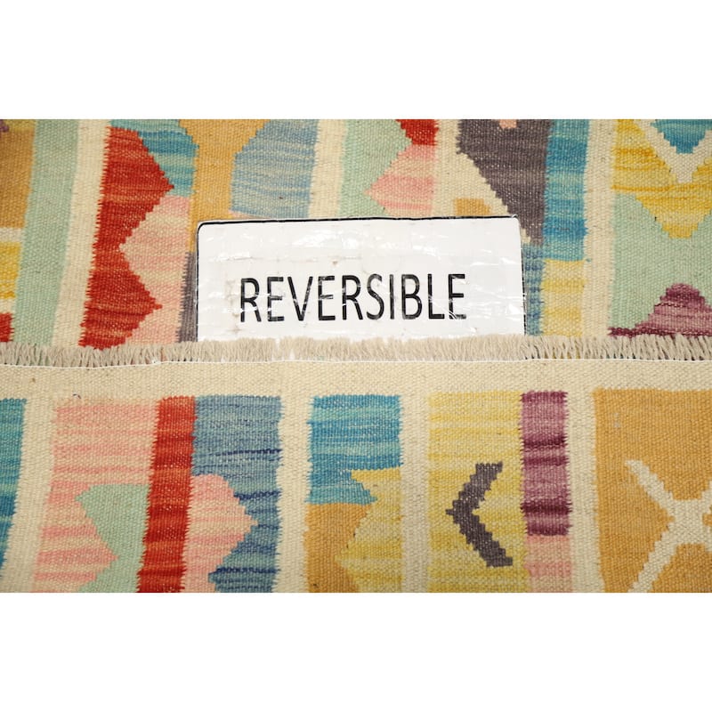 Hand Woven Oriental 100% Wool Carpet Southwestern Modern Multi-Colored Kilim Area Rug - 4' 11'' X 3' 0''