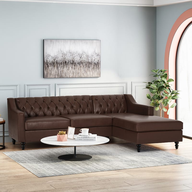 Furman Contemporary Tufted Chaise Sectional by Christopher Knight Home - Dark Brown