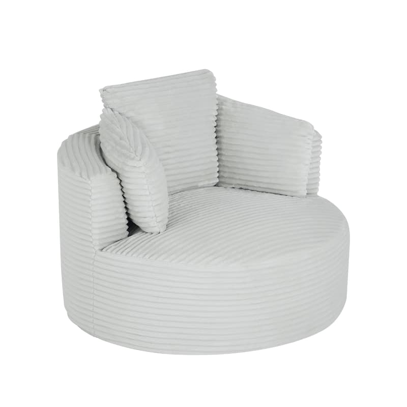 Corduroy Round Accent Chair with Pocket Spring Cushion and No-Swivel Design