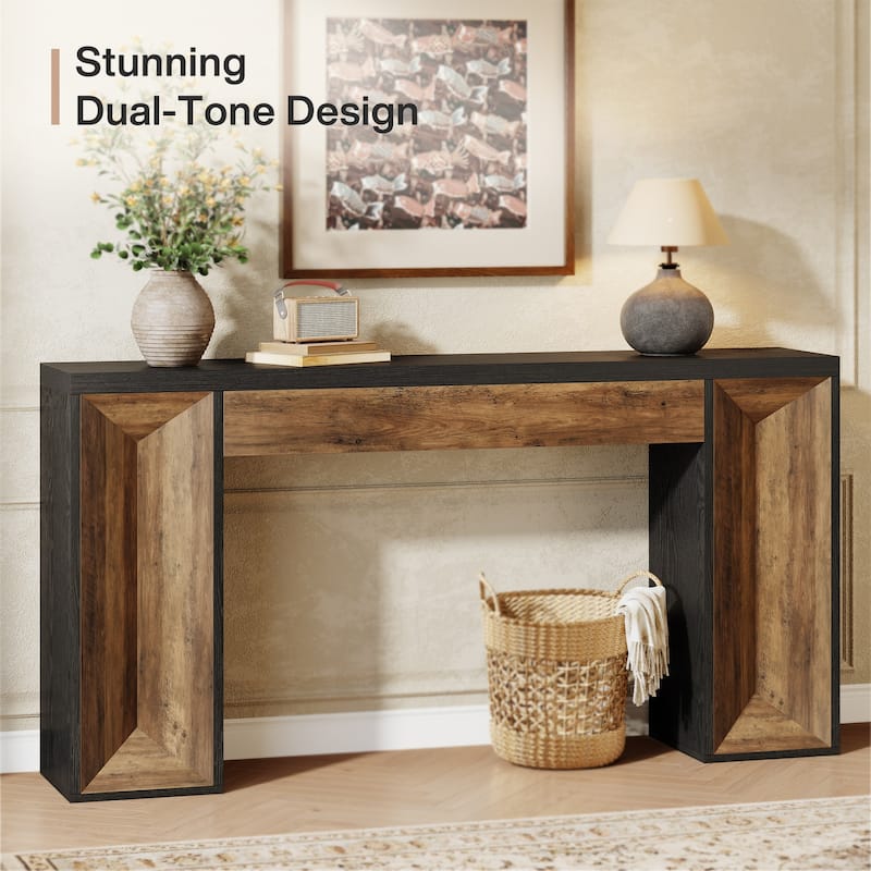 63-Inch Farmhouse Console Table for Entryway, Dual-Tone Sofa Table for Living Room - 62.99" L x 11.81" W x 31.69" H