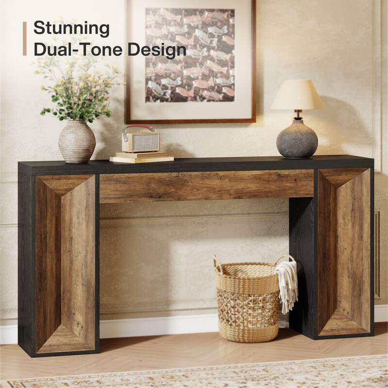 63-Inch Wooden Console Table for Entryway, Dual-Tone Sofa Table for Living Room, Farmhouse Style