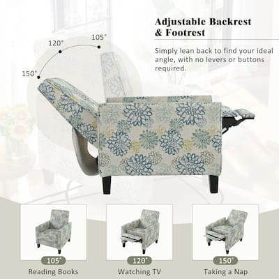 Recliner Chair with Adjustable Push-Back Mechanism, Armchair with Wood Legs, Deep Seating Lounge Chaise Chair