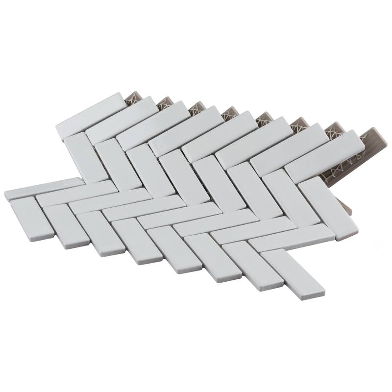 Merola Tile Metro Brick Herringbone Glossy White 10-5/8" x 12-1/2" Porcelain Mosaic Tile