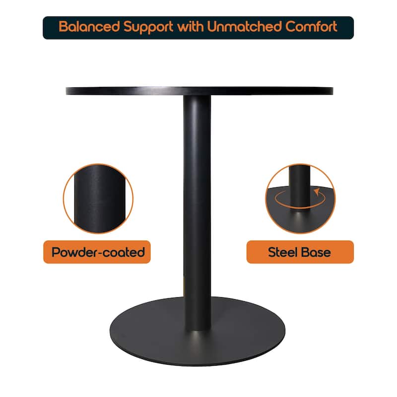 Vail Round Dining Table with 27 in. MDF Tabletop in Black Stainless Steel Round Base Accent Kitchen Table