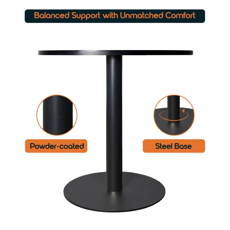 Vail Round Dining Table with 36 in. MDF Tabletop in Black Stainless Steel Round Base Accent Kitchen Table