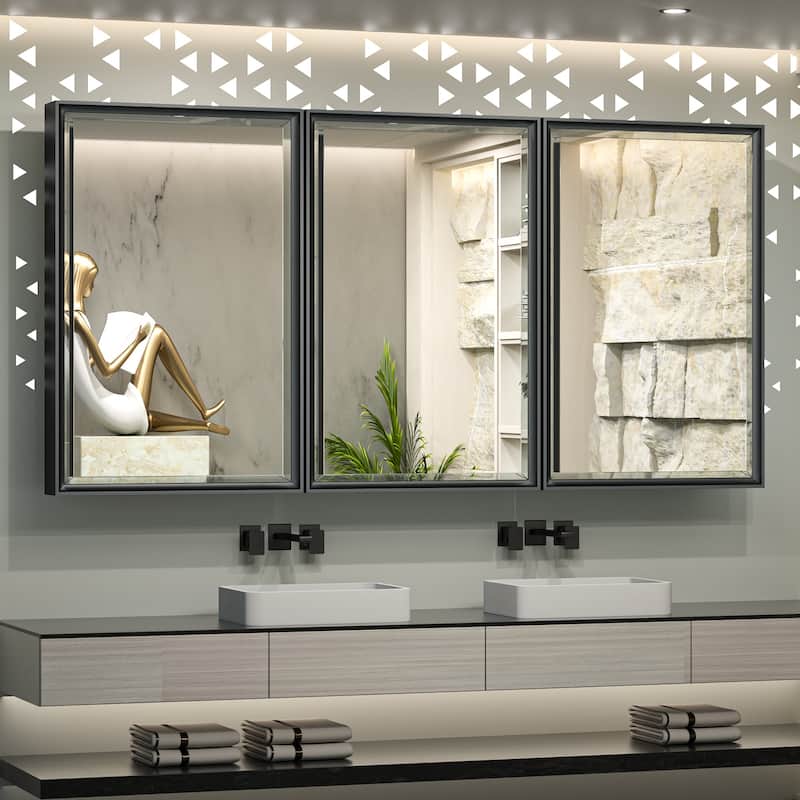 TokeShimi Medicine Cabinets for Bathroom with Mirror, Beveled Framed - 60''x30'' - Black