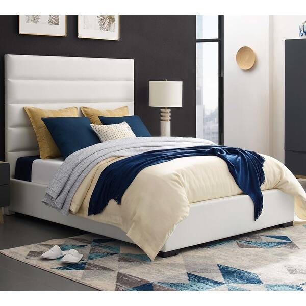 Fairview Modern White Leather Upholstered Queen Size Platform Bed Bed