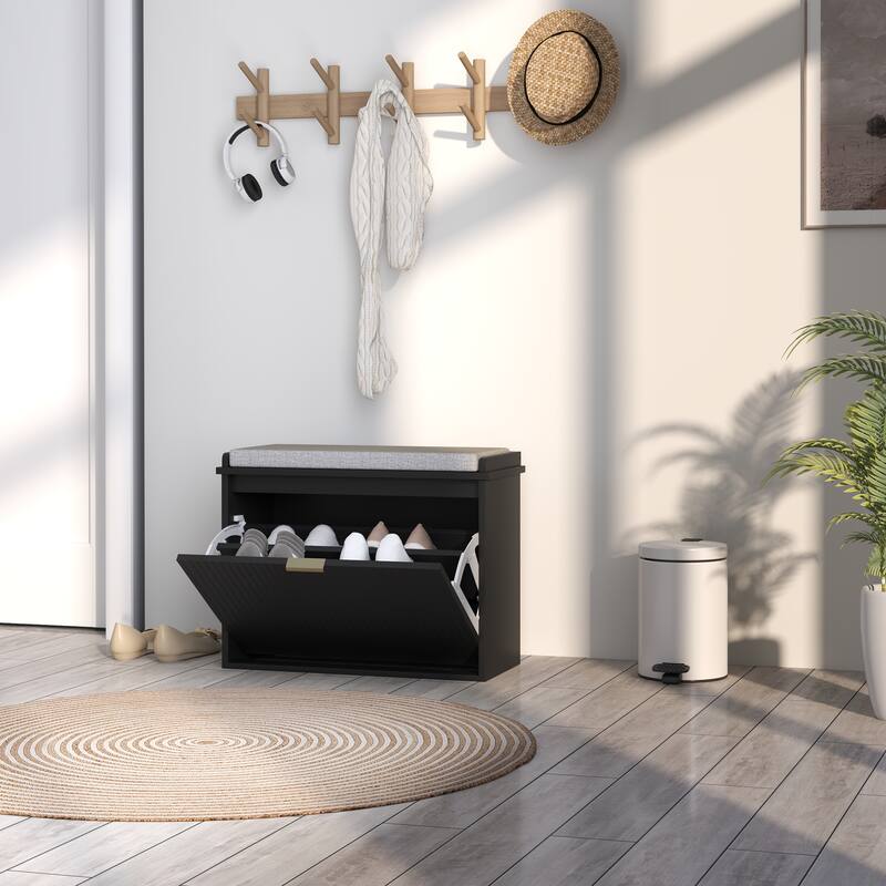 Particleboard and MDF Shoe Storage Bench with Cushion Seat and Drawer Cabinet