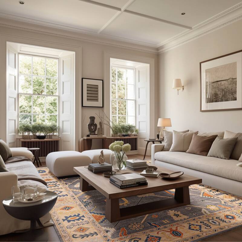 ECARPETGALLERY Hand-knotted Modern Oushak Dark Grey Wool Rug - 8'0 x 9'11