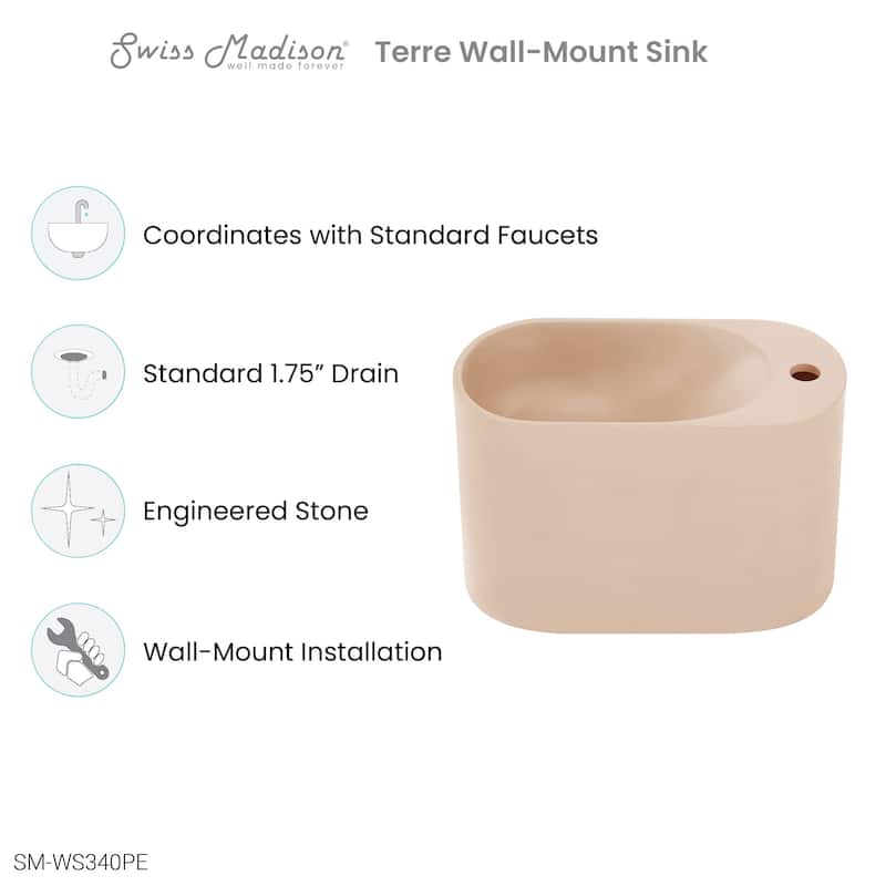 Terre 17.5" Right Side Faucet Wall-Mount Bathroom Sink in White