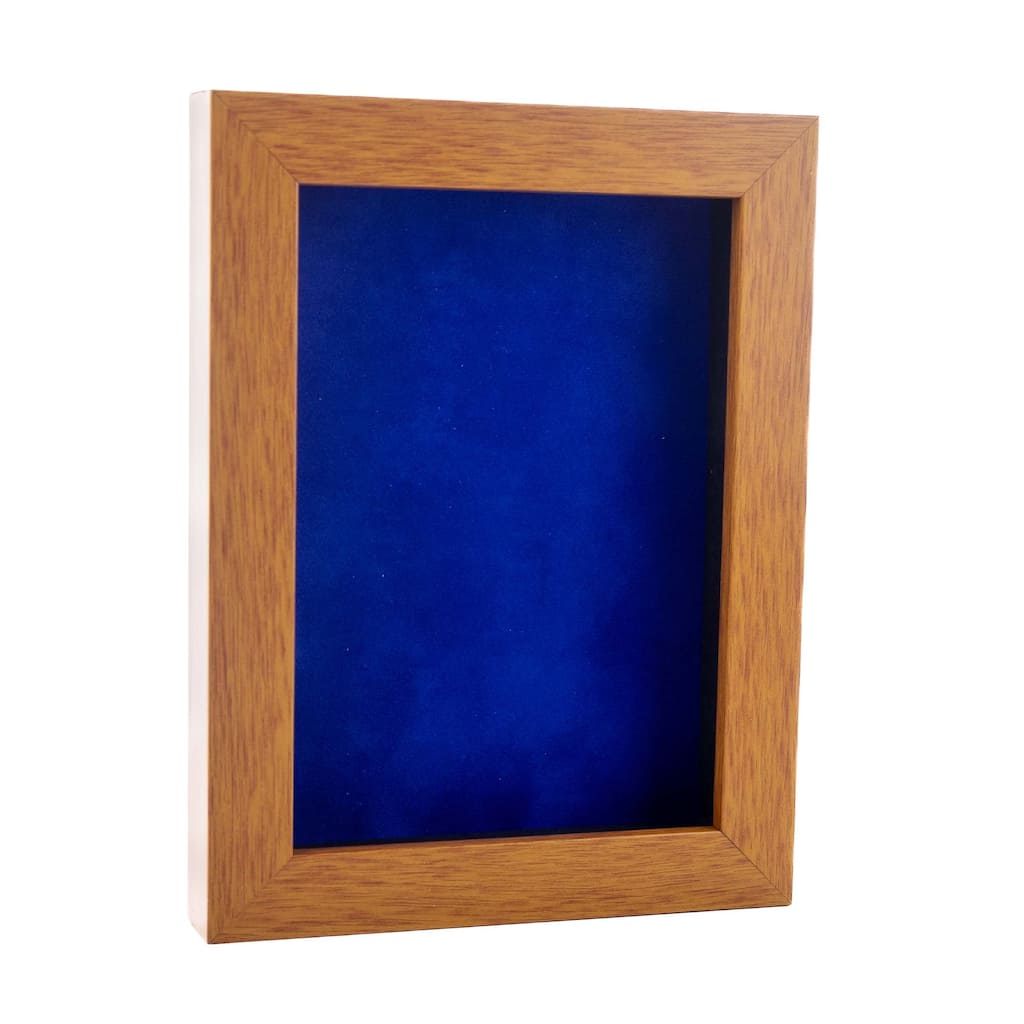 20x24 Shadow Box Frame Light Brown Wood | With a 3/4" Usable Display Depth | Includes a Royal Blue Real Suede Texture Acid-Free