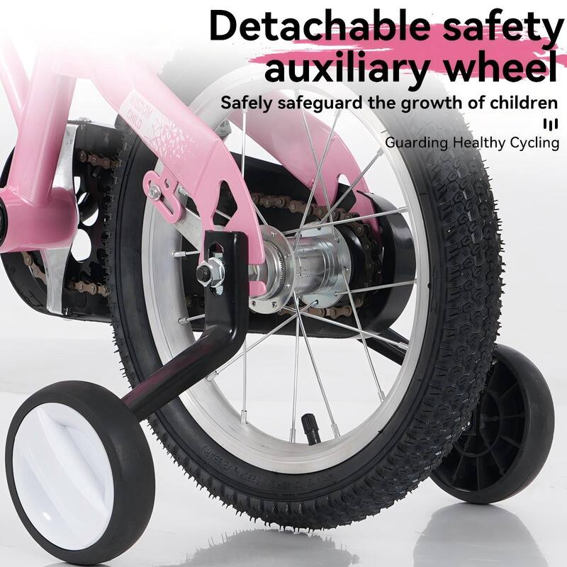 18 Inch Kids Bike with Adjustable Saddle, Dual Brakes and Training Wheels Steel Frame Bicycle for Ages 5-10