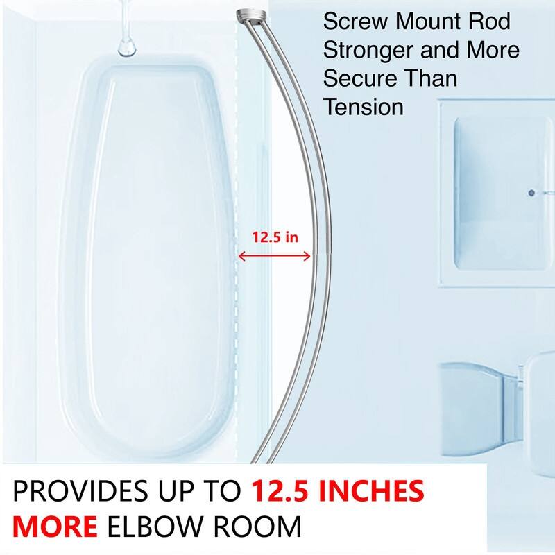 Utopia Alley Rustproof Wall Mounted Aluminum Double Curved Shower Curtain Rod, Screw Mount Rod, Adjustable Rod from 45" to 72"