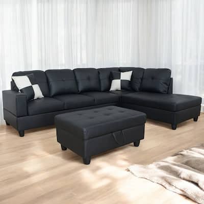 KISRAIS 103" Wide 3-Piece Vegan Leather Sectional Sofa Set - 103.5"W*74.5"D*35"H