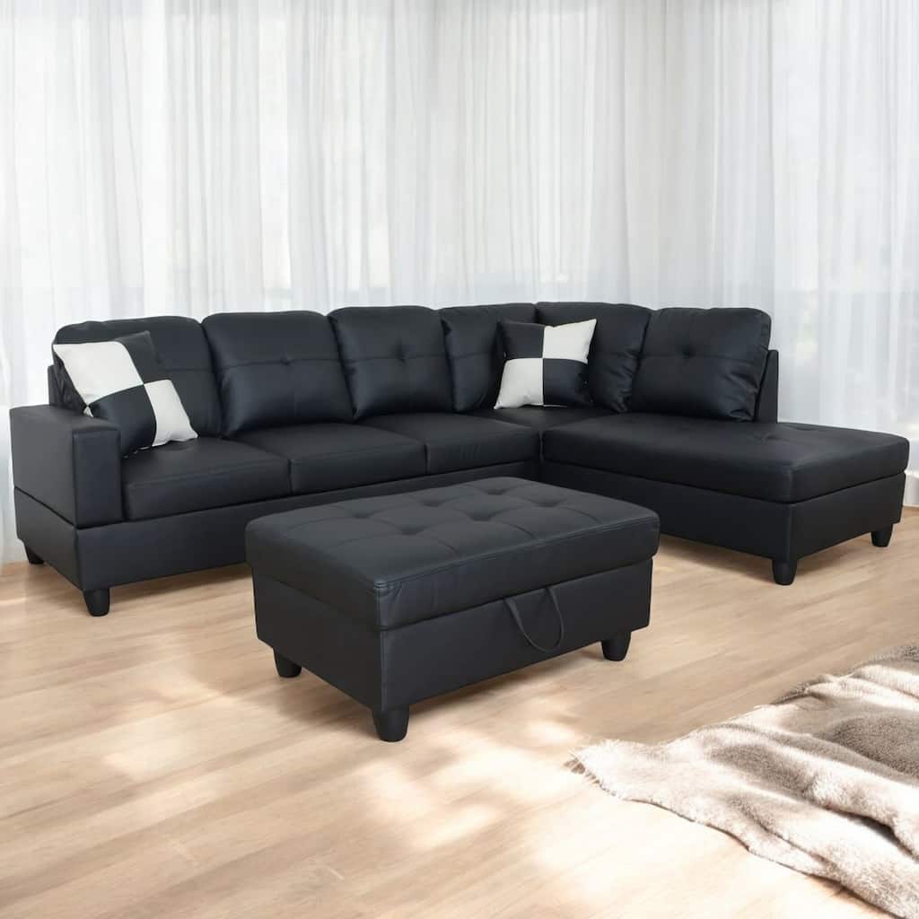 KISRAIS 103" Wide 3-Piece Vegan Leather Sectional Sofa Set - 103.5"W*74.5"D*35"H