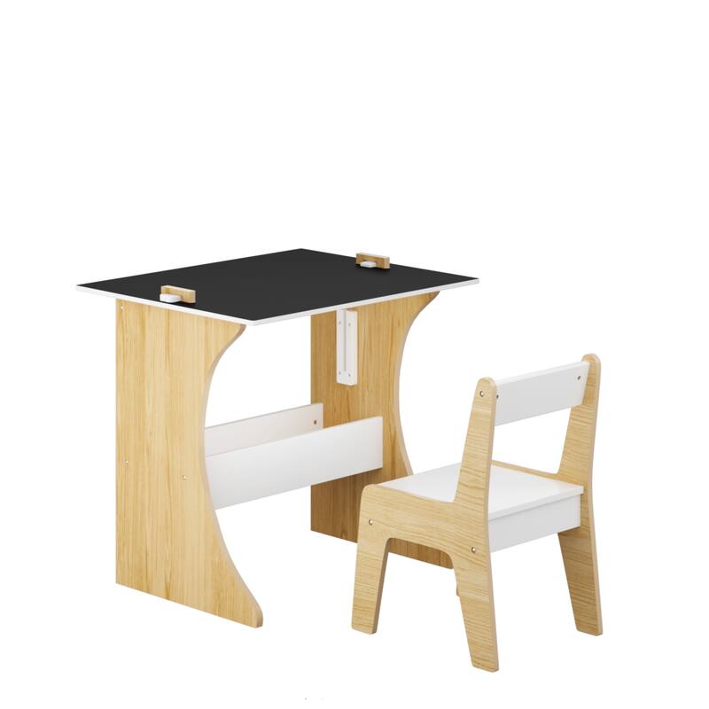 Kids Flip-Top Study Desk & Chair Set with Chalkboard White & Natural Wood MDF/Eco-Wood - 23.62" x 19.68" x 22.04"