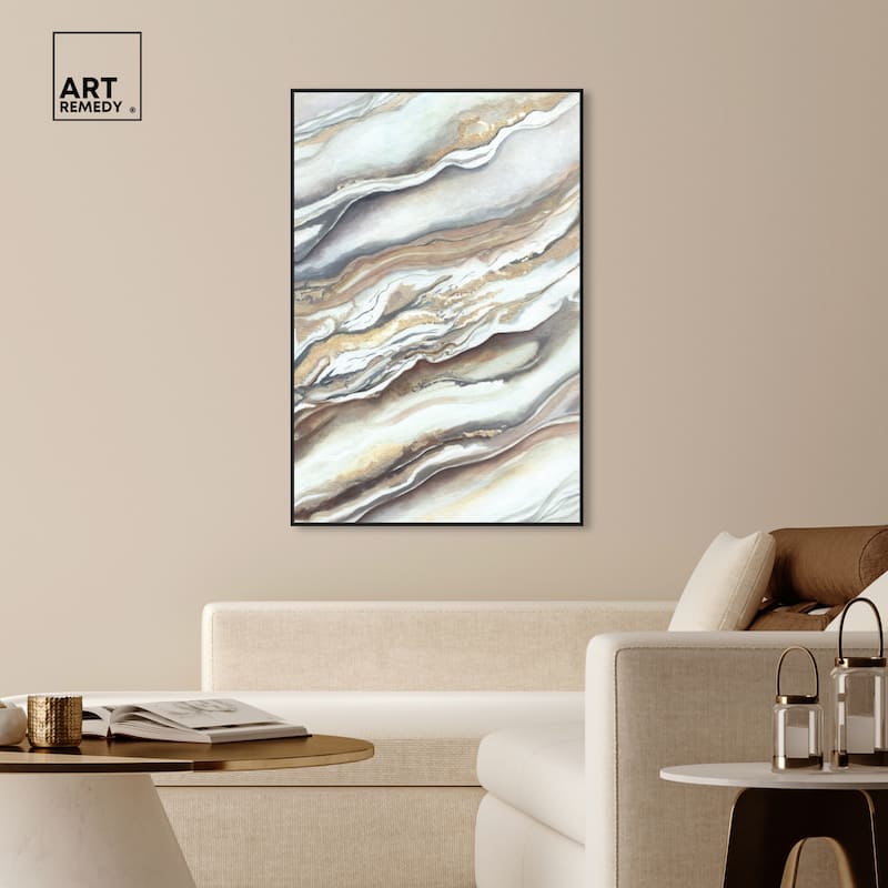 Art Remedy Neutral Lines I Framed Boho Abstract 1 Piece Canvas Wall Art