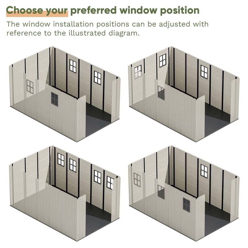 Patiowell 8' x 6' / 8' x 8' / 8' x 10 '/ 8' x 12' Plastic Outdoor Shed With Floor for Patio Furniture, Tools (Kick-It Shed)